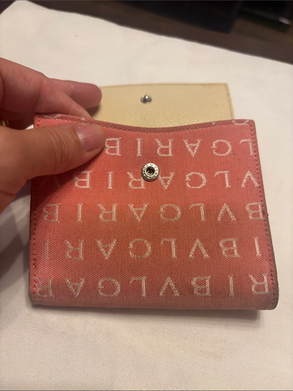 Bvlgari pink  Logo Canvas Fold Wallet with Cream Snap